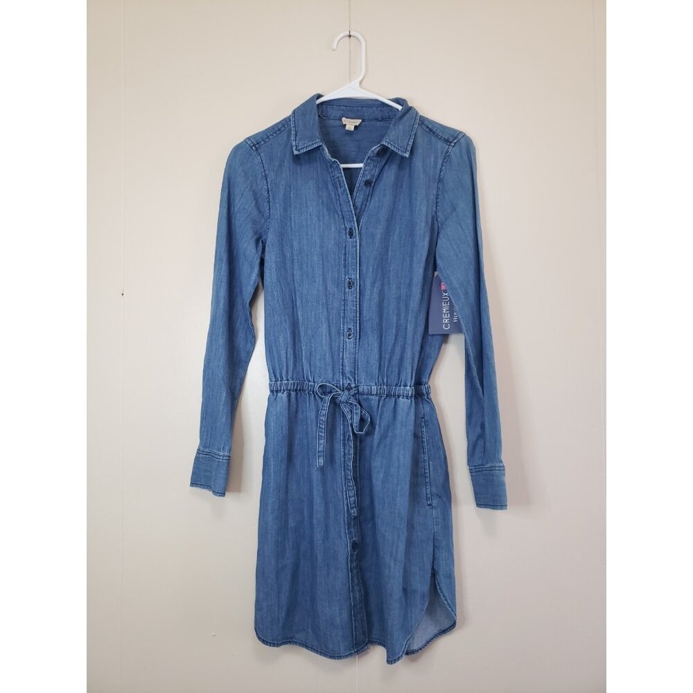 Cremieux Womens XS Ann Denim Dress Blue Waist Tie Sage Meadow Cotton $119 NWT - Picture 2 of 8